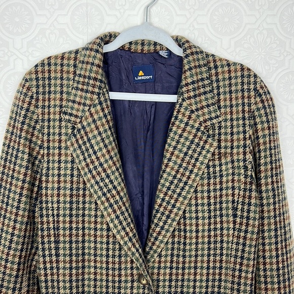 Vintage LizSport 100% Wool Plaid Tan Cream Jacket Blazer Academia Liz Claiborne - Picture 2 of 7